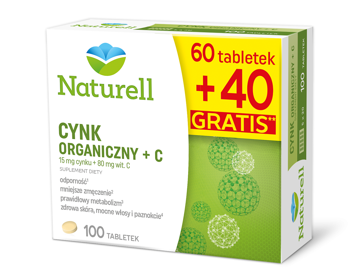 Naturell Cynk Organiczny + C 100tabl